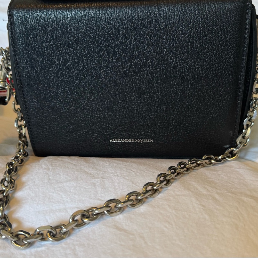 Alexander McQueen Black Crossbody with Silver Chain Accent